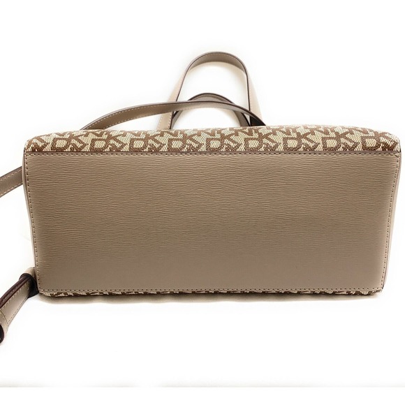 DKNY Purse Beckett Satchel Brown Beige Leather Crossbody Bag Top Handle Handbag - Picture 6 of 9